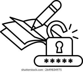 A pen is on top of a book with a keyhole. The image is about security and the importance of keeping things safe