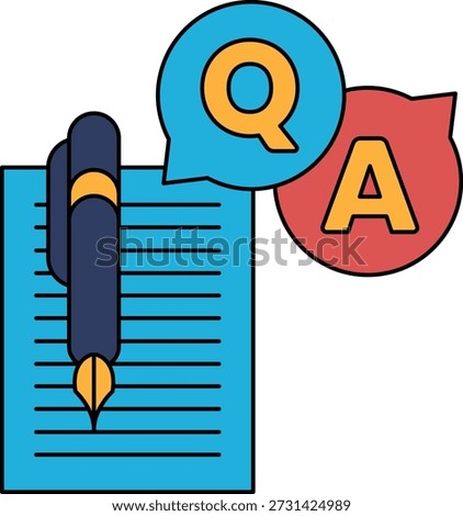 A pen is on top of a sheet of paper with a question mark and an A. Concept of asking a question and receiving an answer