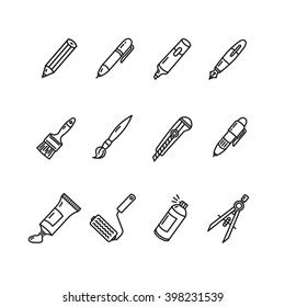 Pen Outline Black Icon Set. Vector illustration