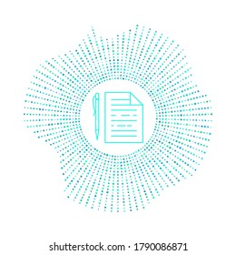 pen with paper in badge with blue dots