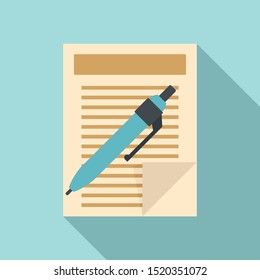 Pen paper document icon. Flat illustration of pen paper document vector icon for web design