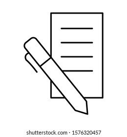 Pen paper document icon. Outline pen paper document vector icon for web design isolated on white background with editable stroke.