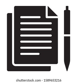 Pen and paper for documentation flat vector icon for apps and websites