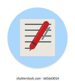 Pen and paper flat icon. Round colorful button, Write circular vector sign. Flat style design
