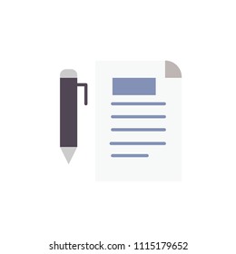 pen and paper flat icon use for web ui - ux asset, pictogram, presentation, infographic, contract, note, memo
