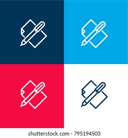 Pen and Paper four color material and minimal icon logo set in red and blue