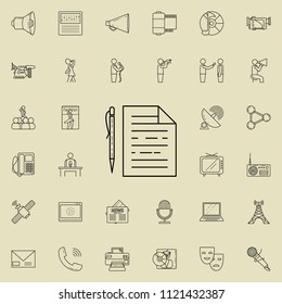 pen with paper icon. Detailed set of Media icons. Premium quality graphic design sign. One of the collection icons for websites, web design, mobile app on colored background