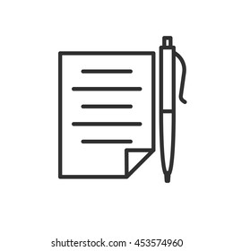 Pen and paper icon. Document thin line design