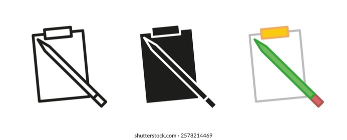 Pen and paper icon. Writing notes symbol. Clipboard with pen vector illustration. Planning notebook sign. School project document notepad pictogram. Blank sheet office stationery isolated concept.