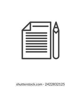 Icono de línea de lápiz y papel. signo de estilo lineal para concepto móvil y diseño web. Icono vectorial del contorno de lápiz y papel de nota. Símbolo, ilustración del logotipo. Gráficos vectoriales
