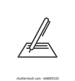 Pen And Paper Line Icon, Outline Vector Sign, Linear Style Pictogram Isolated On White. Write Symbol, Logo Illustration. Editable Stroke. Pixel Perfect Graphics