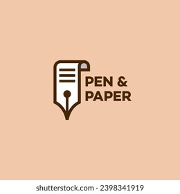 Pen and paper logo design template in minimalistic style. Vector illustration.