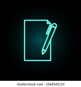 Pen paper neon icon. Simple thin line, outline vector of web icons for ui and ux, website or mobile application