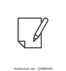 Pen and paper outline icon. linear style sign for mobile concept and web design. Document with Pencil simple line vector icon. Form symbol, logo illustration. Vector graphics