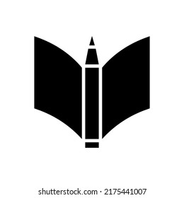 Pen and paper sheet, notebook, book. Isolated black simple vector illustration on white background.