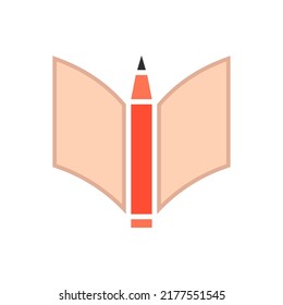 Pen and paper sheet, notebook, book. Isolated simple colored vector illustration on white background.