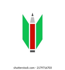 Pen and paper sheet, notebook, book. Isolated simple colored vector illustration on white background.