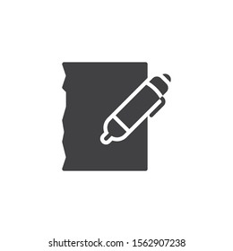 Pen and paper vector icon. Document edit filled flat sign for mobile concept and web design. Note paper and pencil glyph icon. Writing form symbol, logo illustration. Vector graphics