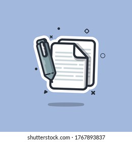 pen with Paper Vector Illustration. Education License. Flat Cartoon Style Suitable for all fields, Banner, Flyer, Sticker, Wallpaper, Card, Background, Icon, Symbol, Chibi, Sign