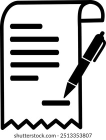 Pen and parchment paper icon. Writing  style sign. Pen with scroll paper  vector icon. Replaceable vector design.