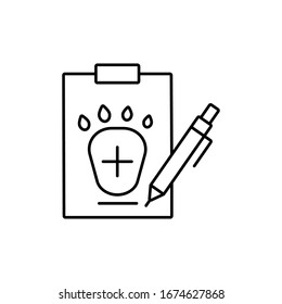 Lápiz, pata, icono de documento. Línea simple, contorno vectorial elementos de iconos veterinarios para ui y ux, sitio web o aplicación móvil