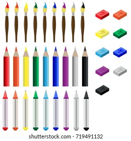 Pen pencil brush eraser vector