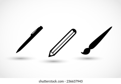 Pen pencil and brush icon set vector