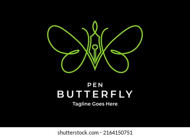 Monograma de mariposa con lápiz para el diseño del logotipo de la Universidad de Educación Escolar