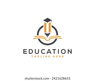 Pen, Pencil, and Cap Minimal Education Logo Design. Premium Education Academy Logo.