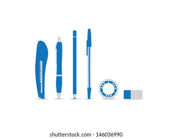 pen pencil cutter eraser and tape - illustration 