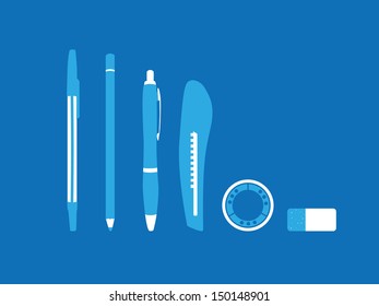 pen pencil cutter eraser and tape - illustration 