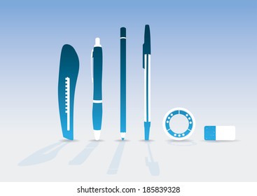 pen pencil cutter eraser and tape - illustration 