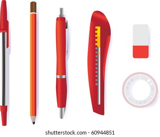 pen pencil cutter eraser and tape - illustration