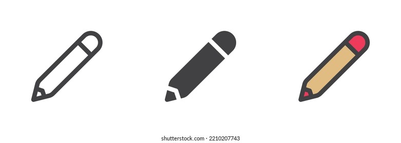 Pen, pencil different style icon set. Line, glyph and filled outline colorful version, outline and filled vector sign. Write symbol, logo illustration. Vector graphics