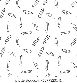 Pen, Pencil, Feather Seamless Pattern for Printing and Wrapping 