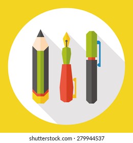 pen pencil flat icon with long shadow