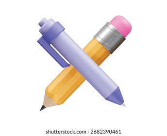  Ilustração de renderização 3d do ícone de caneta e lápis