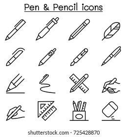 Pen & Pencil icon set in thin line style