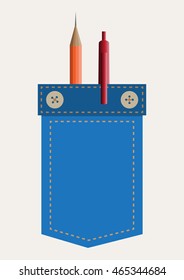 Pen and pencil in jeans pocket