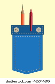 Pen and pencil in jeans pocket