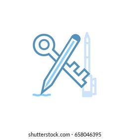 Pen, pencil and key icon