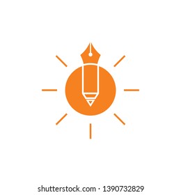 pen pencil light bulb education decoration logo vector