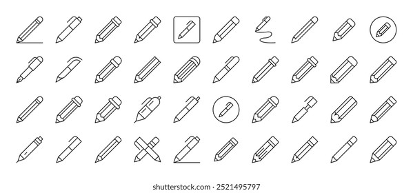 Pen and Pencil Line Icon Collection. Editable Stroke. Minimalistic Linear Pictogram for Design of Cards, Apps, Banners, Posts