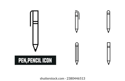 Pen, pencil Lineal Icon Symbol Vector. Black Outline Pen, pencil Icon