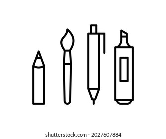 Pen, pencil, marker, paint brush icon. isolated on white background. Flat design