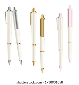Pen, Pencil, Marker Set Of Corporate Identity And Branding Stationery Templates. Illustration Isolated On White Background. Mock Up Template Ready For Your Design. Vector