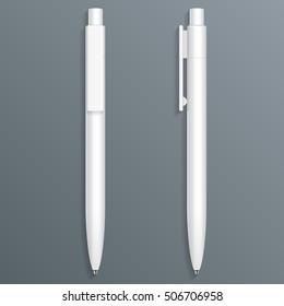 Pen, Pencil, Marker Set Of Corporate Identity And Branding Stationery Templates. Illustration Isolated On Gray Background. Mock Up Template Ready For Your Design. Vector