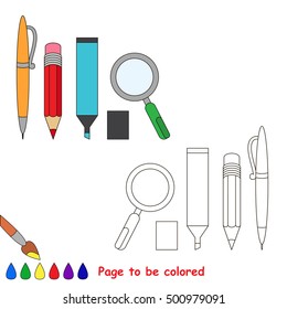 Pen, pencil, marker and zoom to be colored, the coloring book to educate preschool kids with easy kid educational gaming and primary education of simple game level of difficulty.