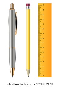 Pen, Pencil And Ruler