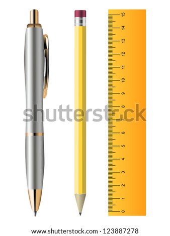 Pen, pencil and ruler